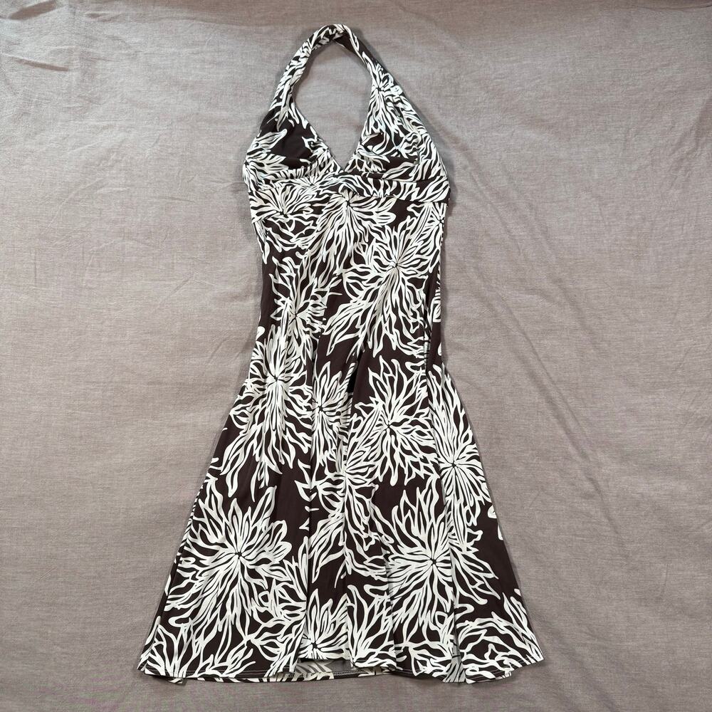 Vintage Arden B. Brown and white halter midi dress floral size small